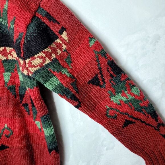 Vintage Polo Ralph Lauren Hand Knit Aztec Print Wool Sweater Size Large - Picture 9 of 11